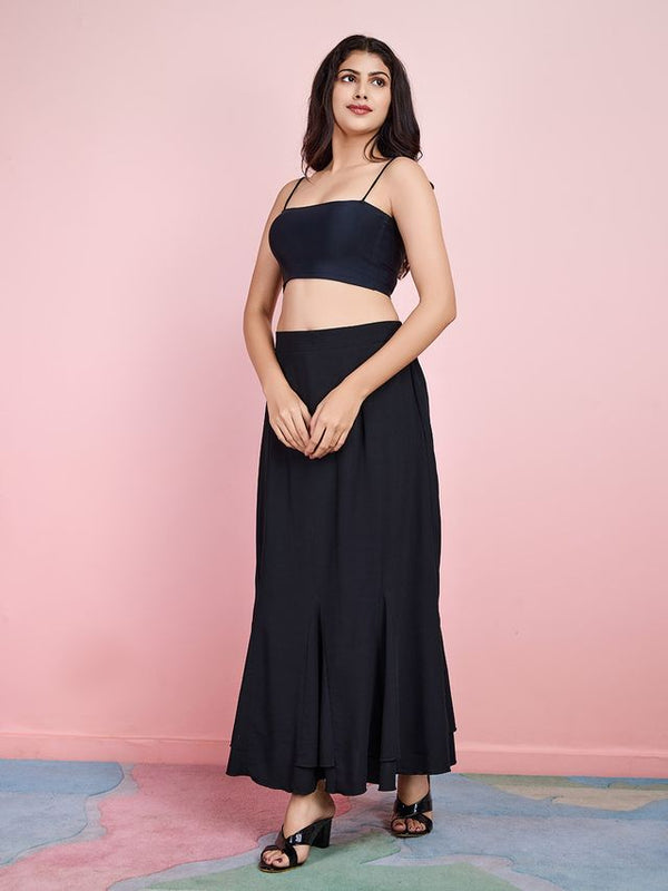 elegant plain pure morrocan crepe mermaid long skirt - Black