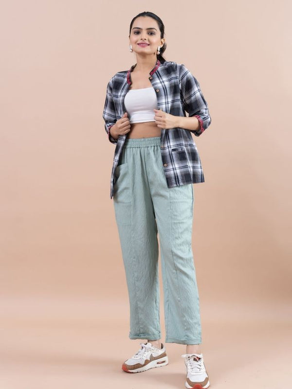 stylish pure viscose relaxed panelled pants with side square patch pockets - Light Green