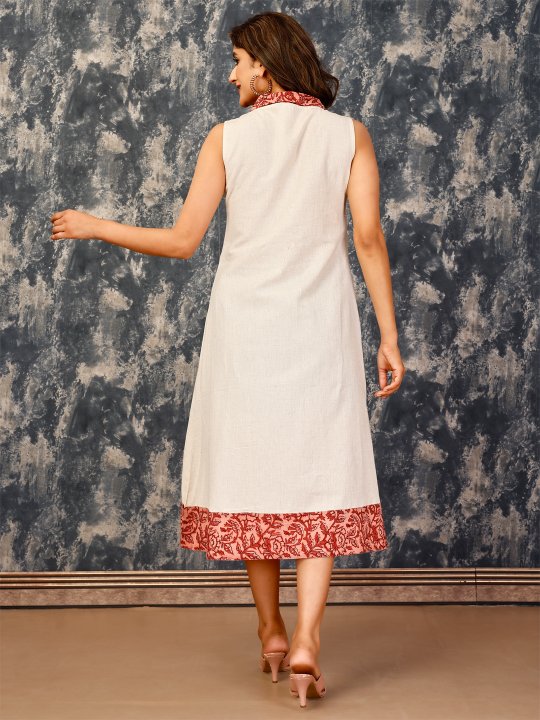 elegant sleeveless cotton flex dress with center inverted box