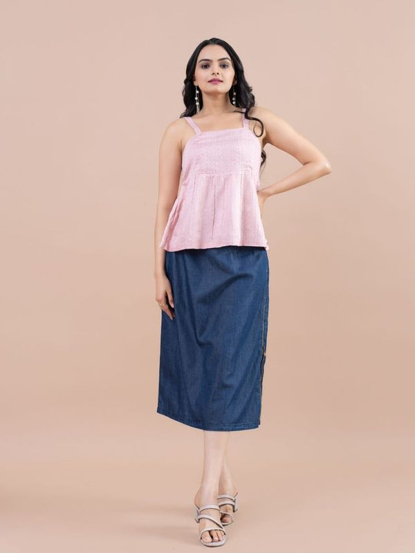 stylish viscose fit & flare strappy top - Pink