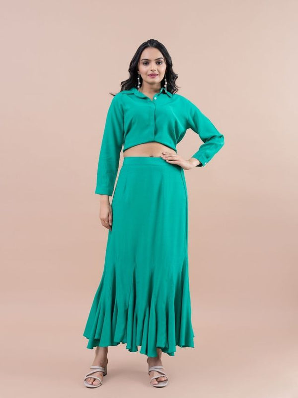 elegant plain pure morrocan crepe mermaid long skirt - Green