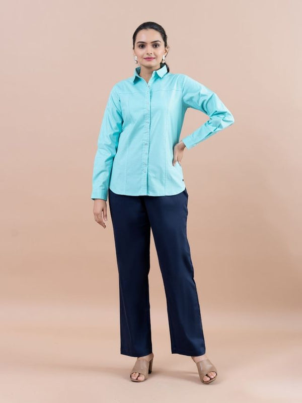 classic cotton shirt with full cuff sleeves -Blue