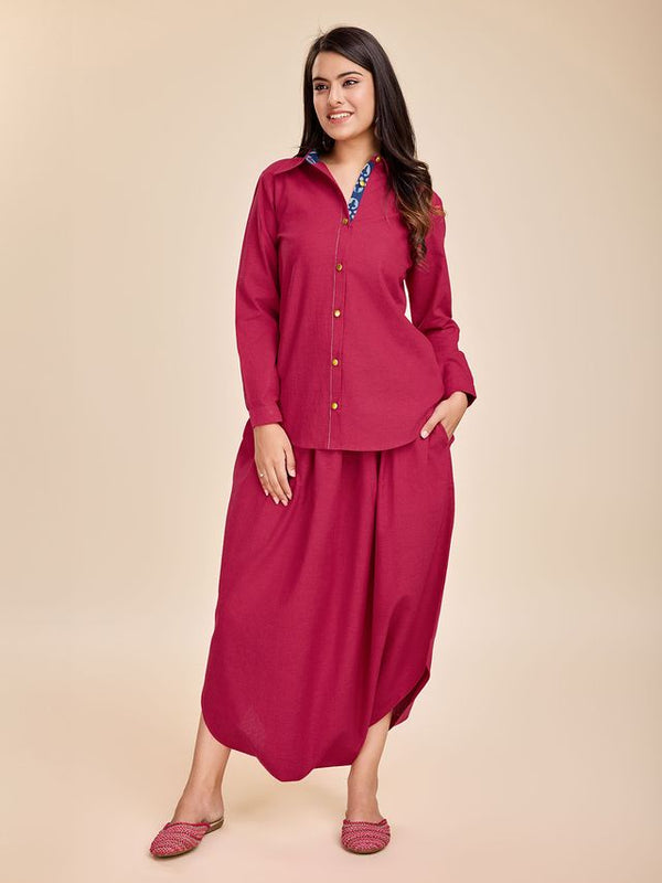 stylish long cuff sleeves shirt with afghani pants Cotton Flex set - Pink