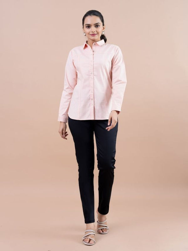 classic cotton shirt with full cuff sleeves -Peach